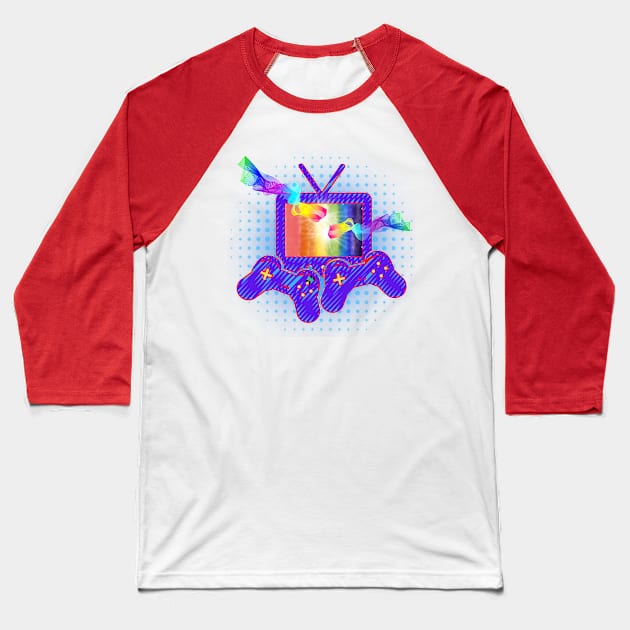 Gamer Gay Pride Rainbow Controllers and TV RED Baseball T-Shirt by Smagnaferous